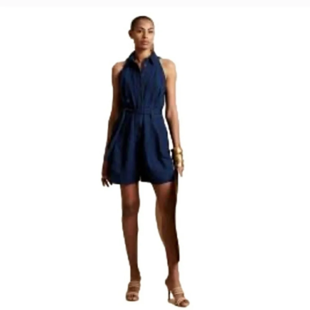 Banana Republic Denim Linen/Cotton BUTTON DOWN BERMUDA ROMPER -  size 18